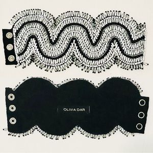 Rare Olivia Dar Hand Beaded Cuff Bracelet, Silver and Black